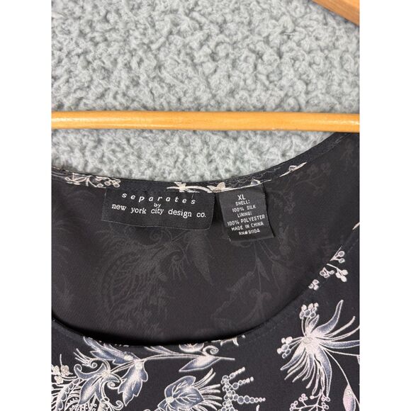 Vintage 90s Silk Tank Top | XL | Black Paisley Floral Whimsigoth Boho - Picture 3 of 4